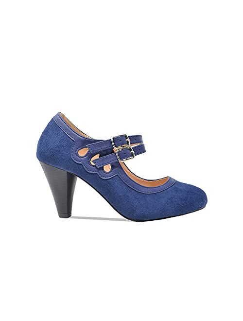 Chase & Chloe Dora-2 Women's Round Toe Two Tone Mary Jane Pumps