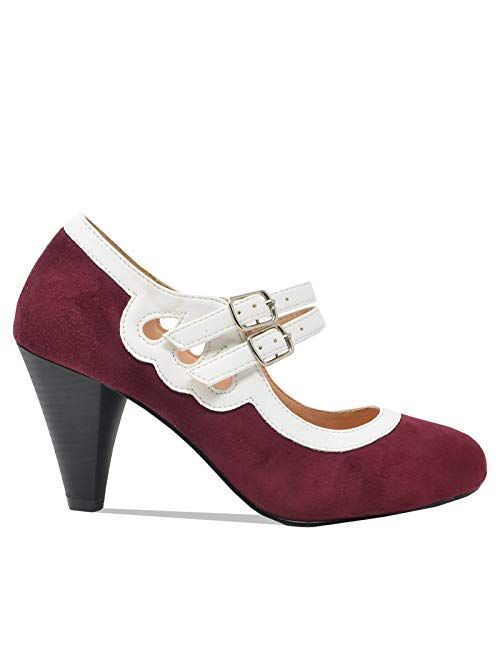 Chase & Chloe Dora-2 Women's Round Toe Two Tone Mary Jane Pumps