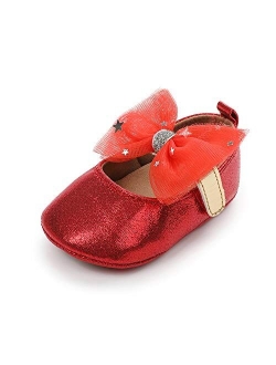 XYLUIGI Baby Girls Mary Jane Flats Bowknot Anti-Slip Rubber Sole Toddler First Walkers Princess Dress Shoes