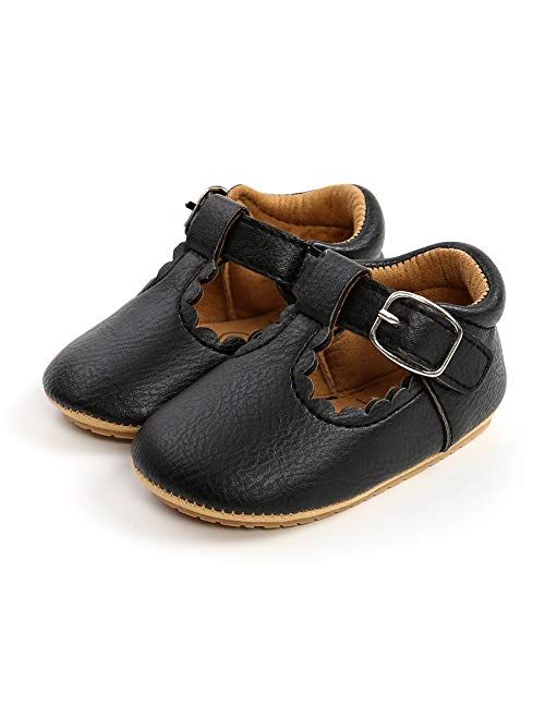 XYLUIGI Baby Girls Mary Jane Flats Bowknot Anti-Slip Rubber Sole Toddler First Walkers Princess Dress Shoes