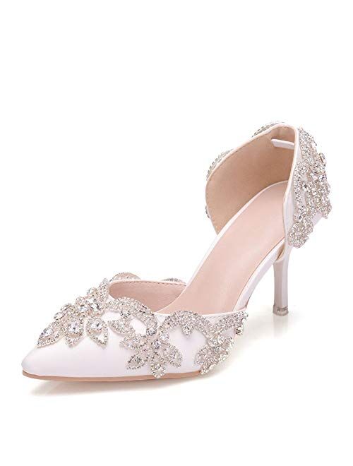 Women's Stiletto High Heel Dress Pumps Pointy Toe Bridal Wedding Evening Party Shoes with Rhinestone, 3.15" Heel