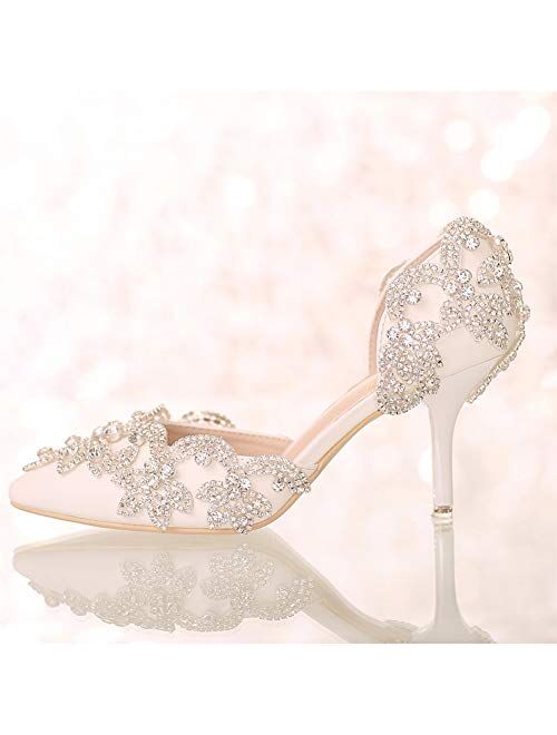 Women's Stiletto High Heel Dress Pumps Pointy Toe Bridal Wedding Evening Party Shoes with Rhinestone, 3.15" Heel