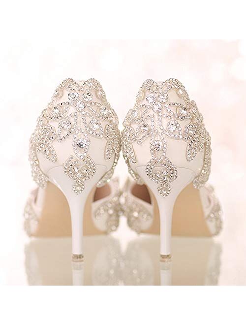 Women's Stiletto High Heel Dress Pumps Pointy Toe Bridal Wedding Evening Party Shoes with Rhinestone, 3.15" Heel