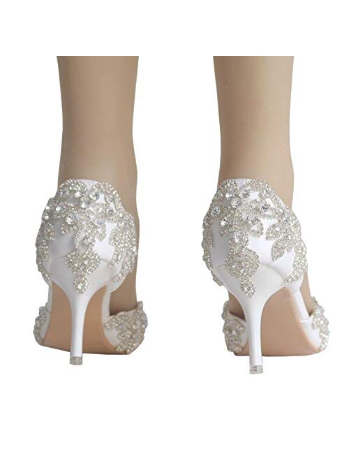 Women's Stiletto High Heel Dress Pumps Pointy Toe Bridal Wedding Evening Party Shoes with Rhinestone, 3.15" Heel