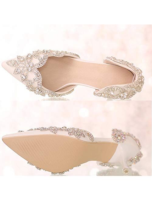 Women's Stiletto High Heel Dress Pumps Pointy Toe Bridal Wedding Evening Party Shoes with Rhinestone, 3.15" Heel