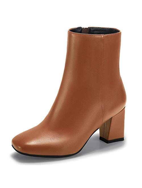 IDIFU Women's Aliza Fashion Square Toe Short Boots Side Zipper Low Block Heel Ankle Booties