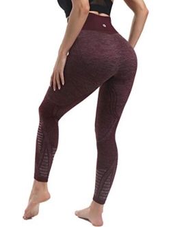 High Waist Seamless Yoga Leggings for Women,Tummy Control Laser Cut-Out Compression Shapewear Leggings