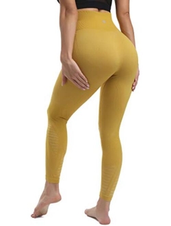 High Waist Seamless Yoga Leggings for Women,Tummy Control Laser Cut-Out Compression Shapewear Leggings