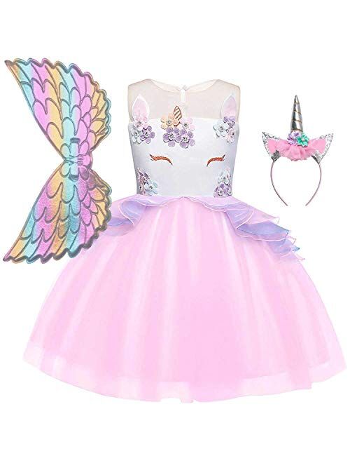 Jxstar Girls Unicorn Costume Flower Pageant Princess Dresses & 2PCS Accessories