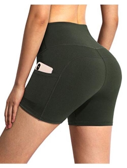 G4Free Women's High Waist Yoga Shorts with Pockets 4" Workout Biker Shorts Non See Through Gym Short Legging Running Pants