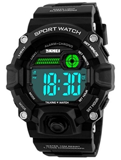 Men Sport Watch Talking Music Alarm Snooze LED Digital Watches Outdoor Military Shockproof Luminous Watch