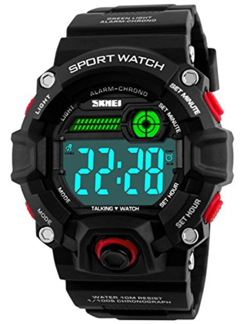 Men Sport Watch Talking Music Alarm Snooze LED Digital Watches Outdoor Military Shockproof Luminous Watch