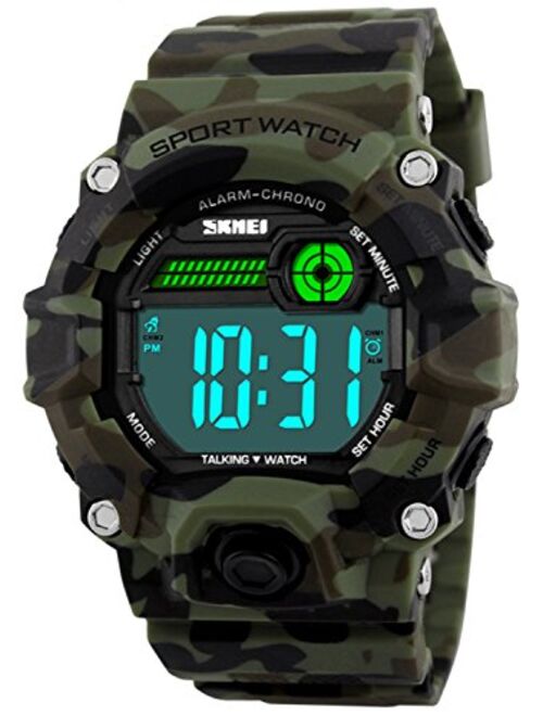 Men Sport Watch Talking Music Alarm Snooze LED Digital Watches Outdoor Military Shockproof Luminous Watch