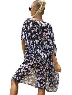 Women Cover Up Swimsuit Chiffon Floral Bohemia Kimono Cardigan Swimwear