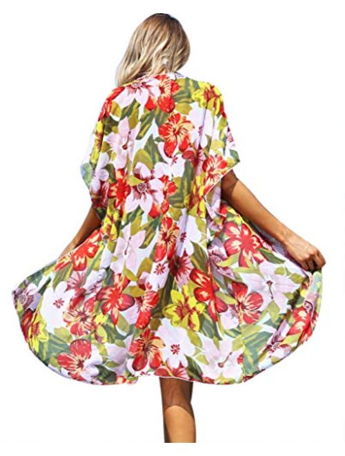 Women Cover Up Swimsuit Chiffon Floral Bohemia Kimono Cardigan Swimwear