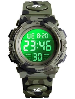 Kids Digital Sport Watch Boys Waterproof Casual Electronic Analog Quartz 7 Colorful Led Watches with Alarm Wrist Watches for Boy Girls Children Green