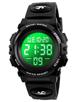 Kids Digital Sport Watch Boys Waterproof Casual Electronic Analog Quartz 7 Colorful Led Watches with Alarm Wrist Watches for Boy Girls Children Green