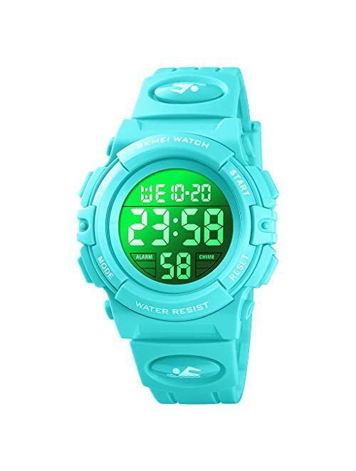 Kids Digital Sport Watch Boys Waterproof Casual Electronic Analog Quartz 7 Colorful Led Watches with Alarm Wrist Watches for Boy Girls Children Green