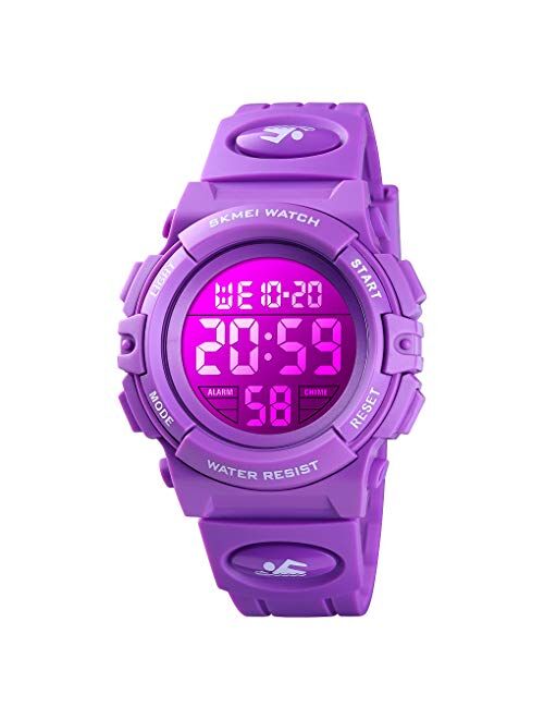 Kids Digital Sport Watch Boys Waterproof Casual Electronic Analog Quartz 7 Colorful Led Watches with Alarm Wrist Watches for Boy Girls Children Green