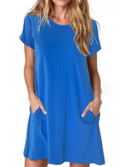 Alaster Women’s Casual Summer T Shirt Dress Loose Short Sleeve Tunic Dress with Pocket for Women