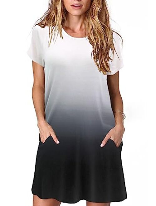 Alaster Women’s Casual Summer T Shirt Dress Loose Short Sleeve Tunic Dress with Pocket for Women