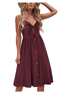 VOTEPRETTY Womens Summer Floral Sundress V Neck Tie Front Spaghetti Strap Dresses with Pockets