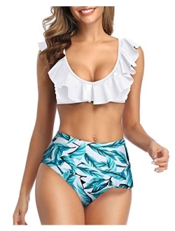 Women's Ruffle Two Piece Bikini Flounce Bottom Cute Vintage Swimsuits