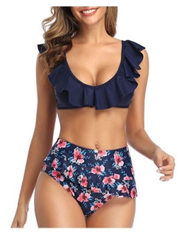 Women's Ruffle Two Piece Bikini Flounce Bottom Cute Vintage Swimsuits