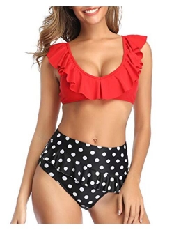 Women's Ruffle Two Piece Bikini Flounce Bottom Cute Vintage Swimsuits