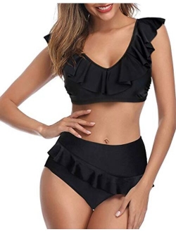 Women's Ruffle Two Piece Bikini Flounce Bottom Cute Vintage Swimsuits