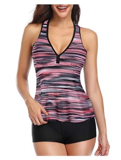 Women Tankini Swimsuit Racerback Tummy Control Top with Shorts Two Piece Bathing Suit