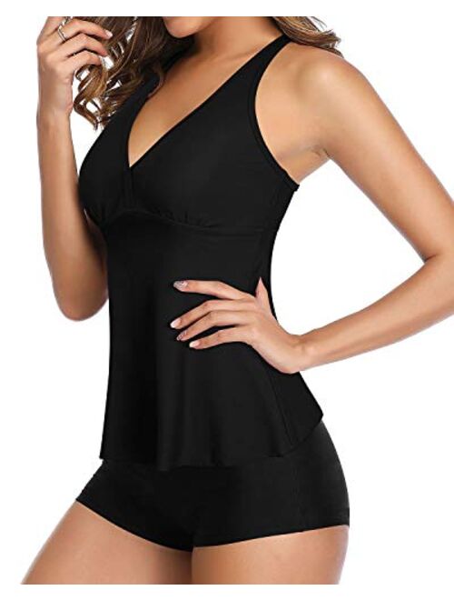 Tempt Me Women Tankini Swimsuit Racerback Tummy Control Top with Shorts Two Piece Bathing Suit