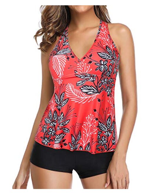 Tempt Me Women Tankini Swimsuit Racerback Tummy Control Top with Shorts Two Piece Bathing Suit