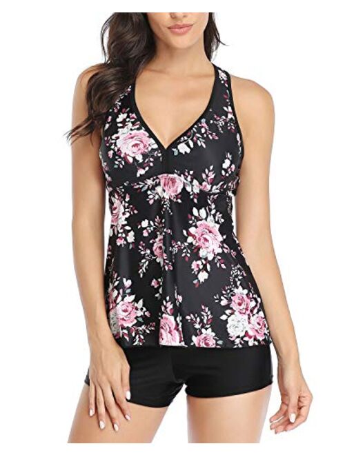 Tempt Me Women Tankini Swimsuit Racerback Tummy Control Top with Shorts Two Piece Bathing Suit