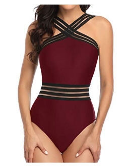 Women Crisscross One Piece Swimsuit Tummy Control Bathing Suit Front Crossover Swimwear