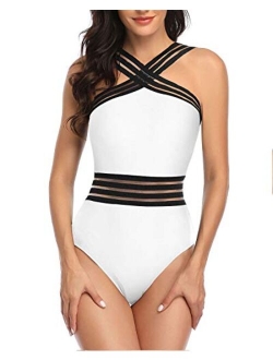 Women Crisscross One Piece Swimsuit Tummy Control Bathing Suit Front Crossover Swimwear