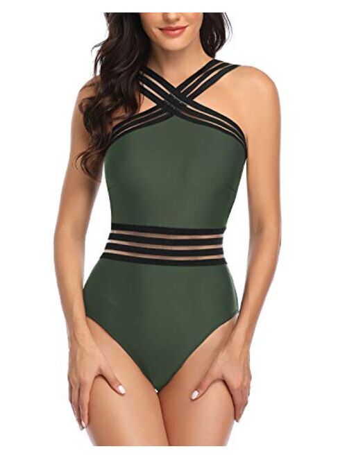 Tempt Me Women Crisscross One Piece Swimsuit Tummy Control Bathing Suit Front Crossover Swimwear