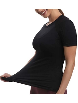 Seamless Workout Shirts for Women Dry-Fit Short Sleeve T-Shirts Crew Neck Stretch Yoga Tops Athletic Shirts