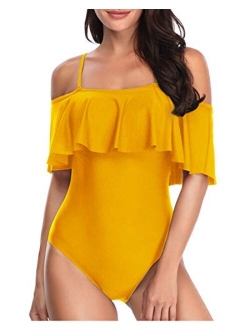 Women's One Piece Swimsuit Vintage Off Shoulder Ruffled Bathing Suits