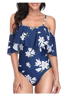 Women's One Piece Swimsuit Vintage Off Shoulder Ruffled Bathing Suits