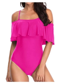 Women's One Piece Swimsuit Vintage Off Shoulder Ruffled Bathing Suits