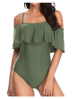 Women's One Piece Swimsuit Vintage Off Shoulder Ruffled Bathing Suits