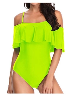 Women's One Piece Swimsuit Vintage Off Shoulder Ruffled Bathing Suits