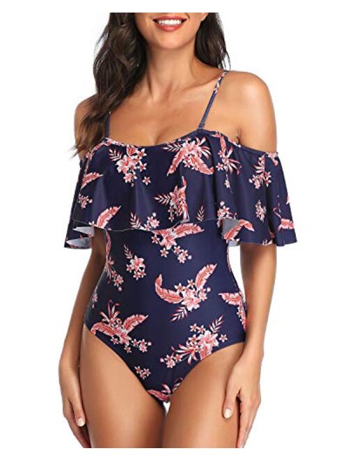 Tempt Me Women's One Piece Swimsuit Vintage Off Shoulder Ruffled Bathing Suits