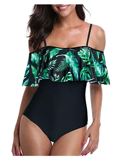 Tempt Me Women's One Piece Swimsuit Vintage Off Shoulder Ruffled Bathing Suits