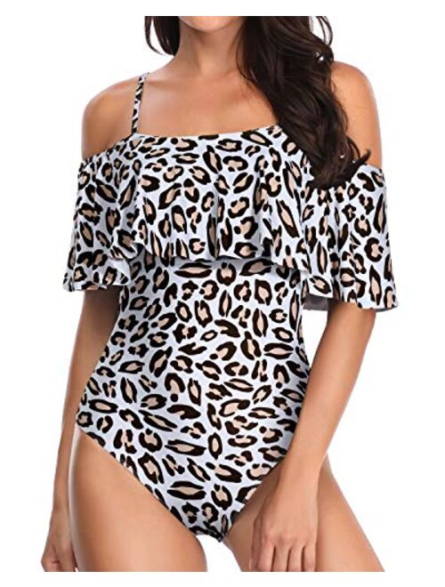 Tempt Me Women's One Piece Swimsuit Vintage Off Shoulder Ruffled Bathing Suits