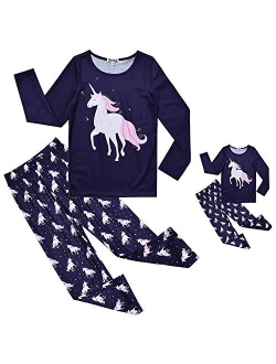 Matching Dolls & Girls Pajamas Unicorn Pjs Set Kids Cotton Sleepwear Pyjama