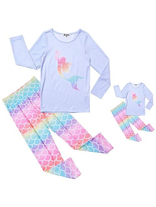 Jxstar Matching Dolls & Girls Pajamas Unicorn Pjs Set Kids Cotton Sleepwear Pyjama