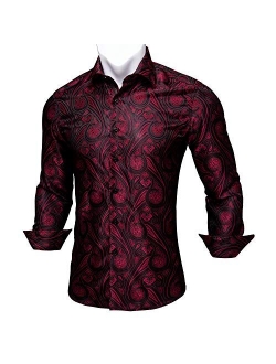 Barry.Wang Men Shirts,Paisley Flower Woven Silk Dress Shirt Long Sleeve Unique Design Formal/Leisure Wedding Party Prom