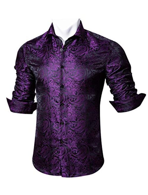 Barry.Wang Men Shirts,Paisley Flower Woven Silk Dress Shirt Long Sleeve Unique Design Formal/Leisure Wedding Party Prom